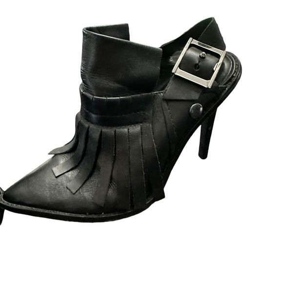 Tibi York Black Leather Fringed Slingback Stiletto Booties Heels Size 7.5 - Picture 7 of 7